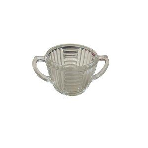 Vintage double handled ribbed sugar bowl clear glass